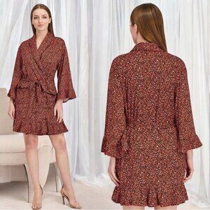 NEW‎ Room Service Intimates Red Black Animal Print Super Soft & Cozy Robe S/M